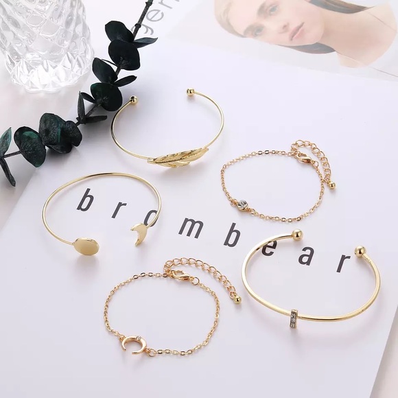 5 Pcs Feather Moon Crystal Gem Bracelet Set - Picture 5 of 15